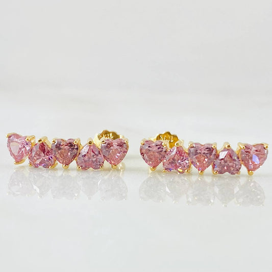 Topos Línea Corazones Rosados 2.5gr / Oro Amarillo 18K