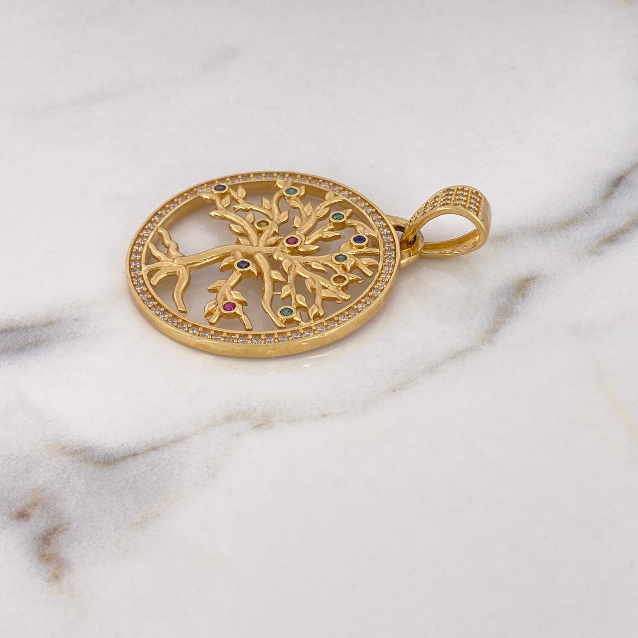 Pendant Tree of Life 13.8gr / 5.2cm / Colored Zircons 18K Yellow Gold #