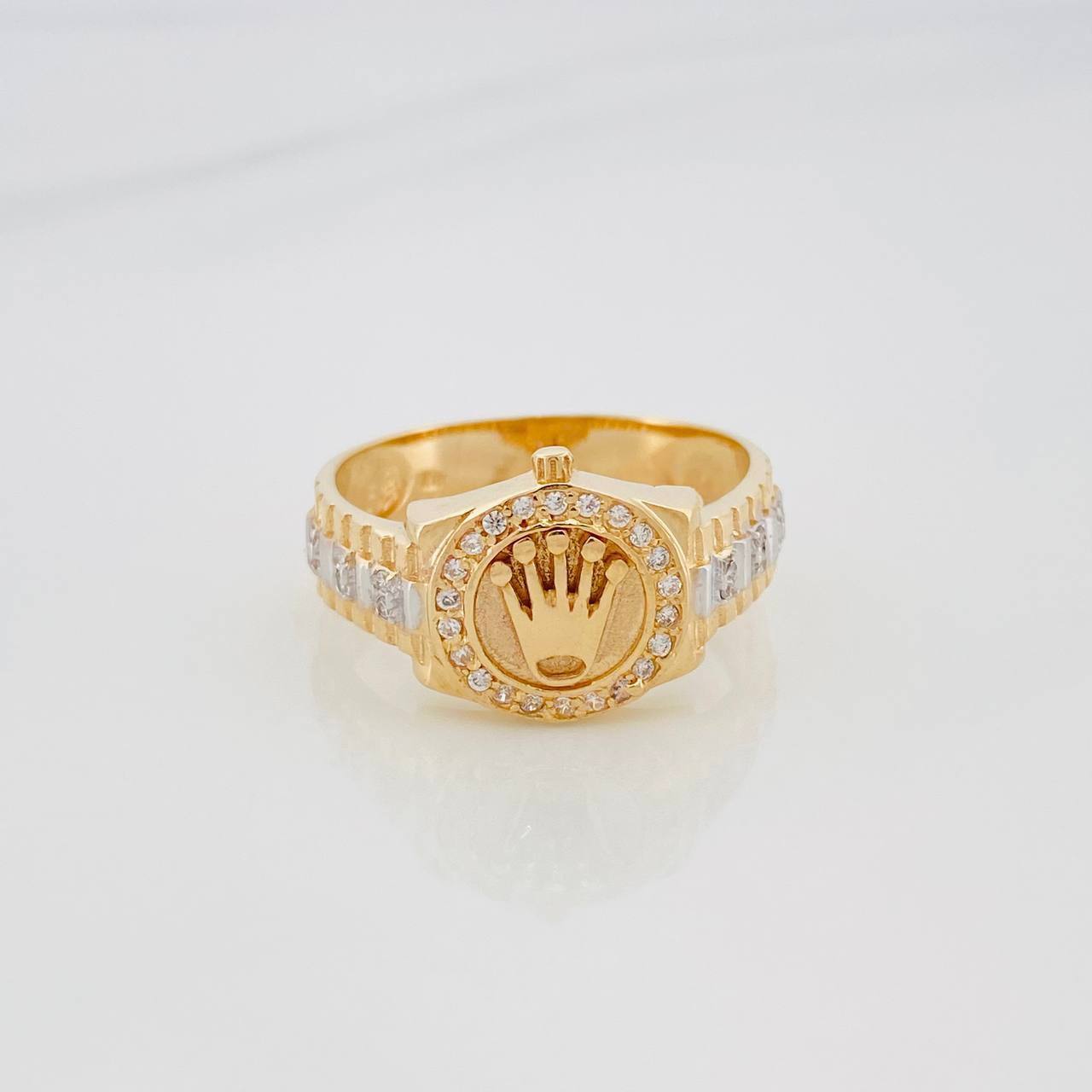 Anillo Correa Corona 5.5 g / T10 Dos Oros Amarillo Blanco 18K