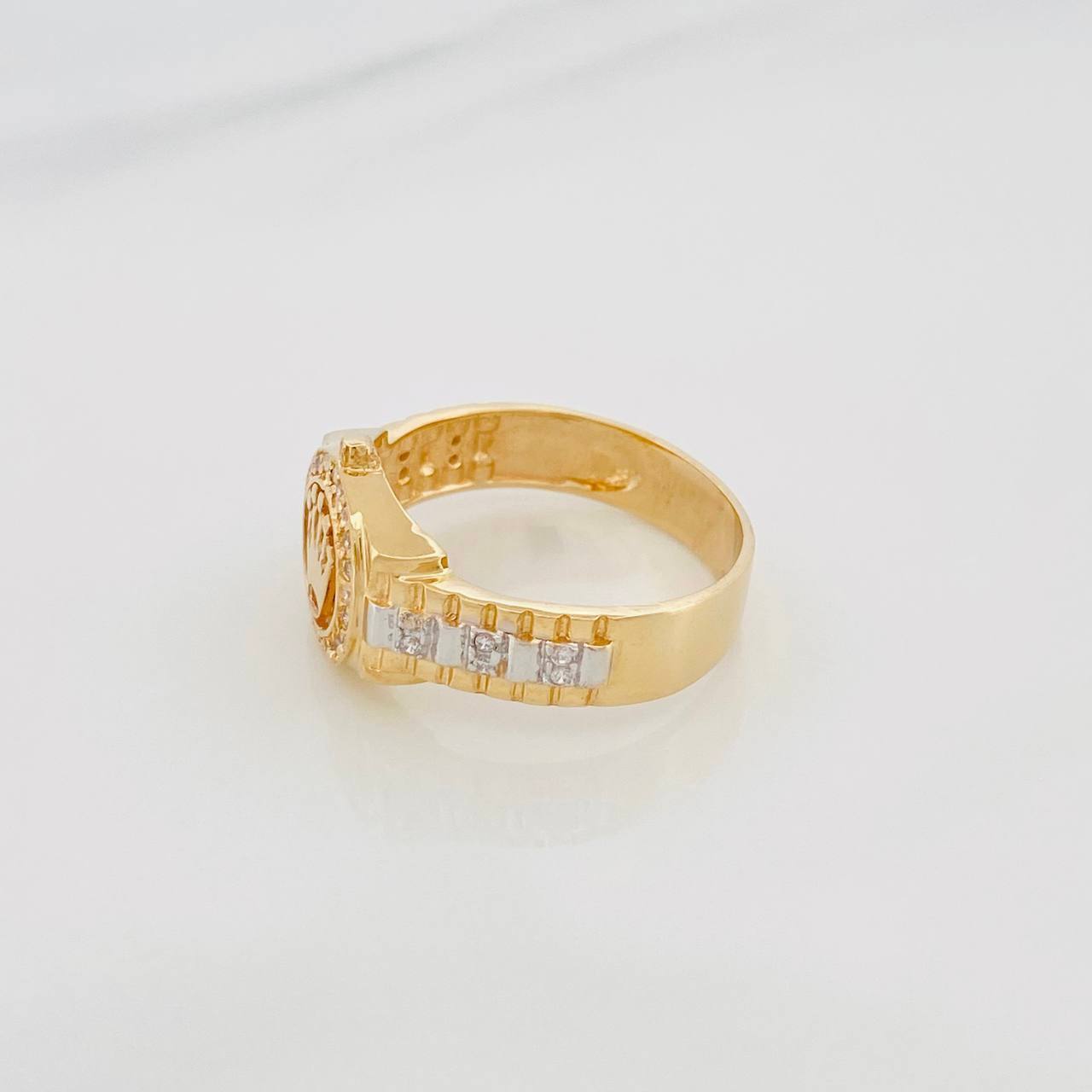 Anillo Correa Corona 5.5 g / T10 Dos Oros Amarillo Blanco 18K