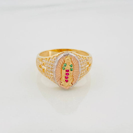 Virgin Guadalupe Ring 4.95 g / Size 8 3/4 Three Golds 18K