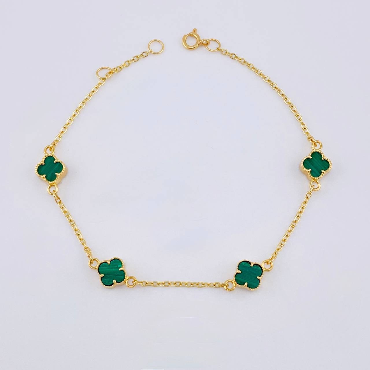 Pulso Modulable Trebol Malaquita Verde 2.7 g / 7 1/4 in - 6 1/2 in / 1.36 mm Oro Amarillo 18K