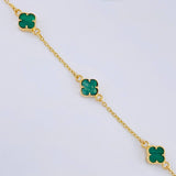 Modular Clover Green Malachite Bracelet 4.4 g / 7 in - 6 1/2 in / 1.4 mm 18K Yellow Gold