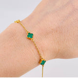Modular Clover Green Malachite Bracelet 4.4 g / 7 in - 6 1/2 in / 1.4 mm 18K Yellow Gold