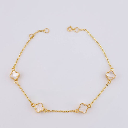 Pulso Modulable Trebol Blanco 2.75 g / 7 1/2 in - 7 in / 1.36 mm Oro Amarillo 18K