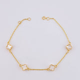 Adjustable White Clover Bracelet 2.75 g / 7 1/2 in - 7 in / 1.36 mm Yellow Gold 18K