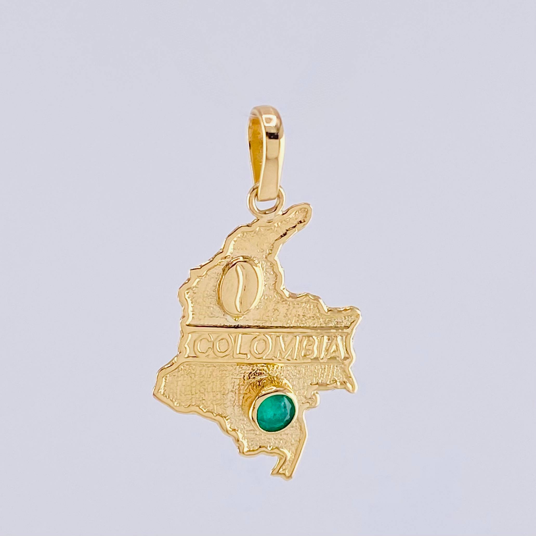 Pendant Map of Colombia Emerald 23Pts 1.8 g / 1 1/4 in 18K Yellow Gold