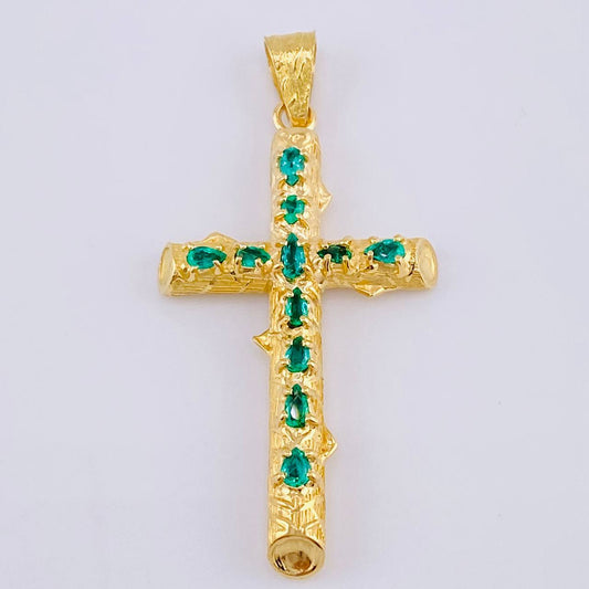 Dije Cruz Tronco Puntas Planas Esmeraldas 2,2 Qts 4.95 g / 2 in Oro Amarillo 18K