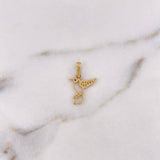 Pendant Colibri 0.9gr / 2cm / Silhouette White Black Zircons 18K Yellow Gold #