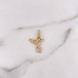 Pendant Colibri 0.9gr / 2cm / Silhouette White Black Zircons 18K Yellow Gold #