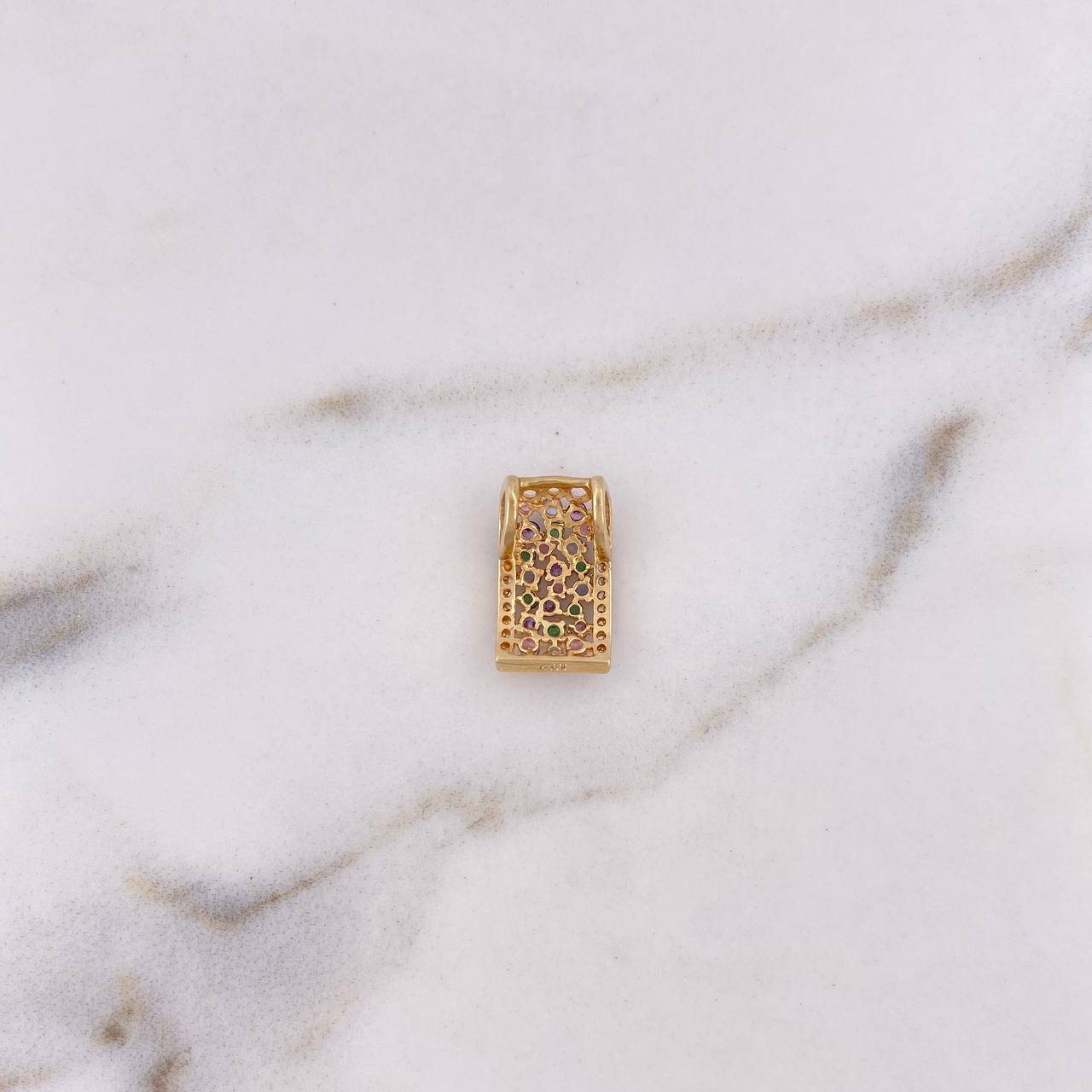 Pendant Rectangular 1.4gr / 1.4cm / Colored Zircons 18K Yellow Gold #
