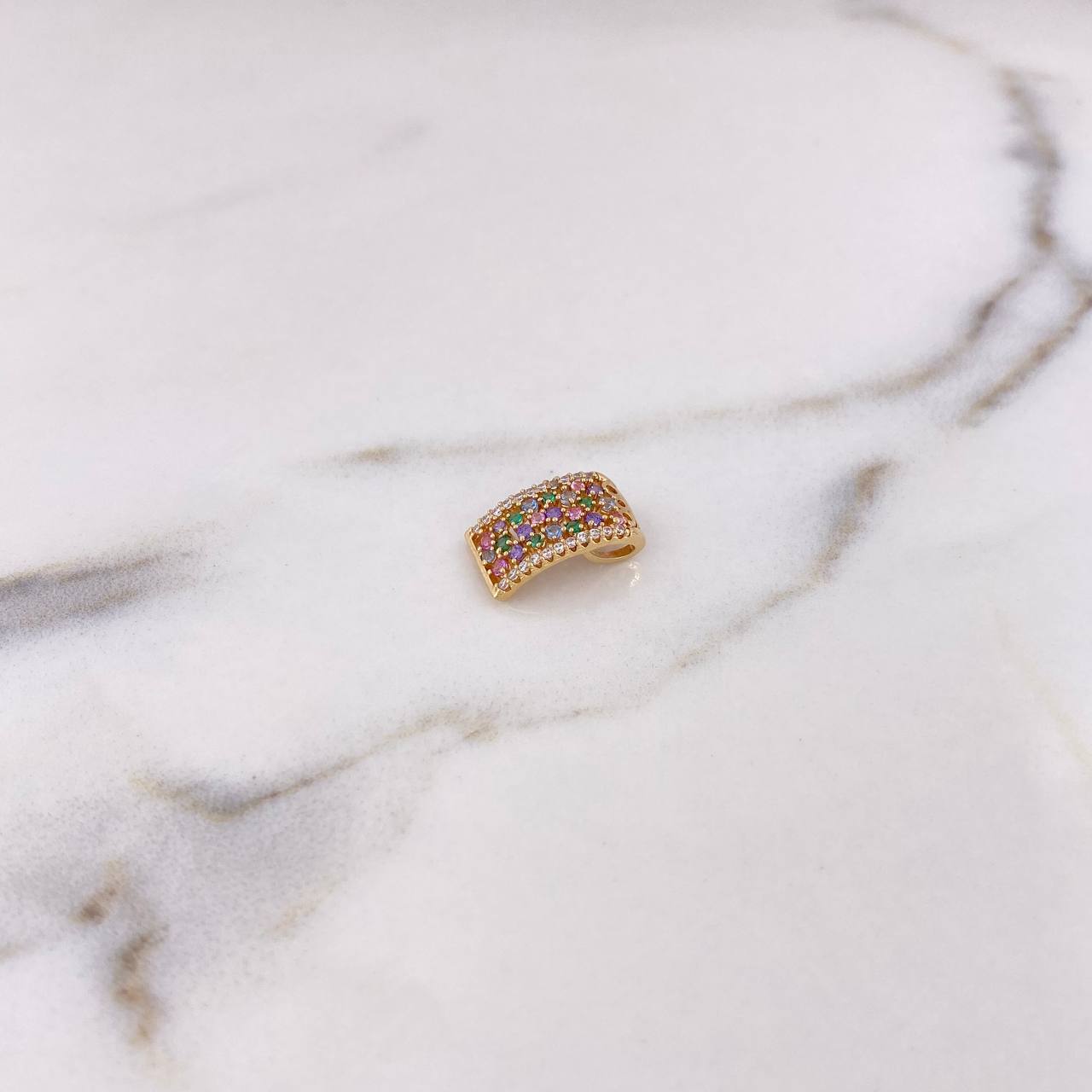 Pendant Rectangular 1.4gr / 1.4cm / Colored Zircons 18K Yellow Gold #