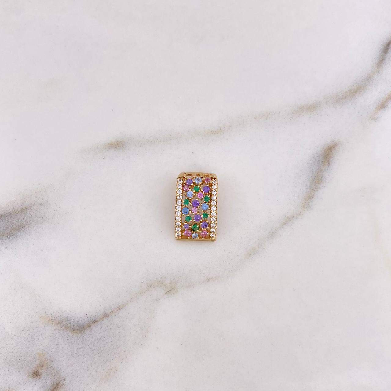 Pendant Rectangular 1.4gr / 1.4cm / Colored Zircons 18K Yellow Gold #