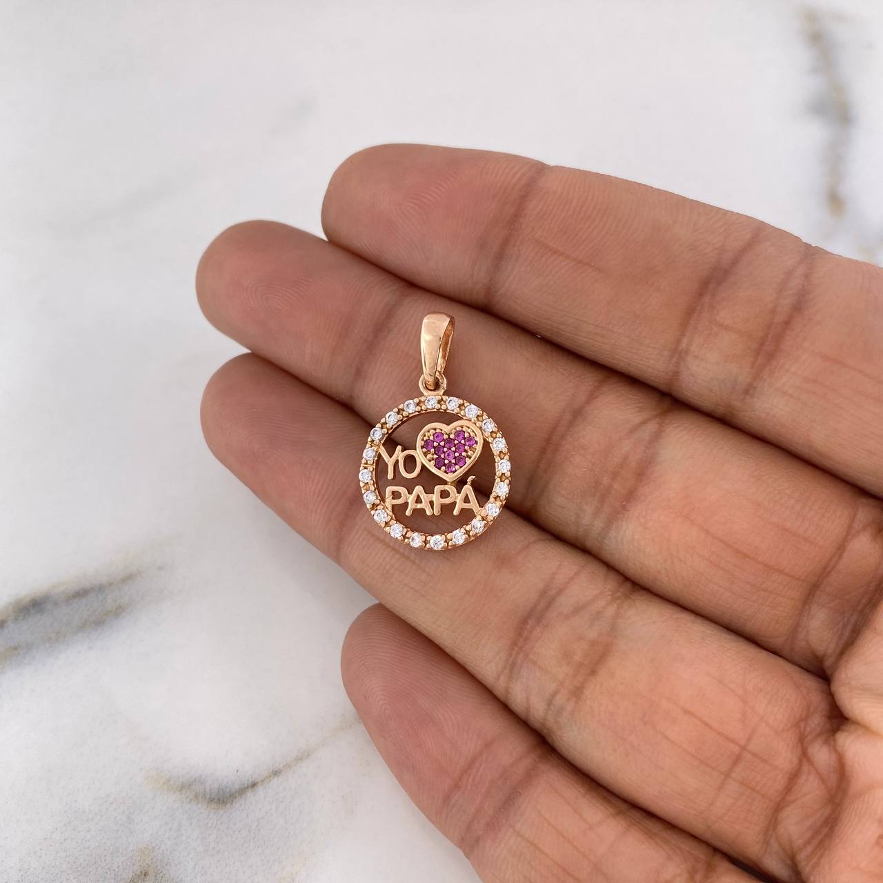 Pendant I Love Dad 1.9gr / 2.1cm / White Fuchsia Zircons 18K Rose Gold &