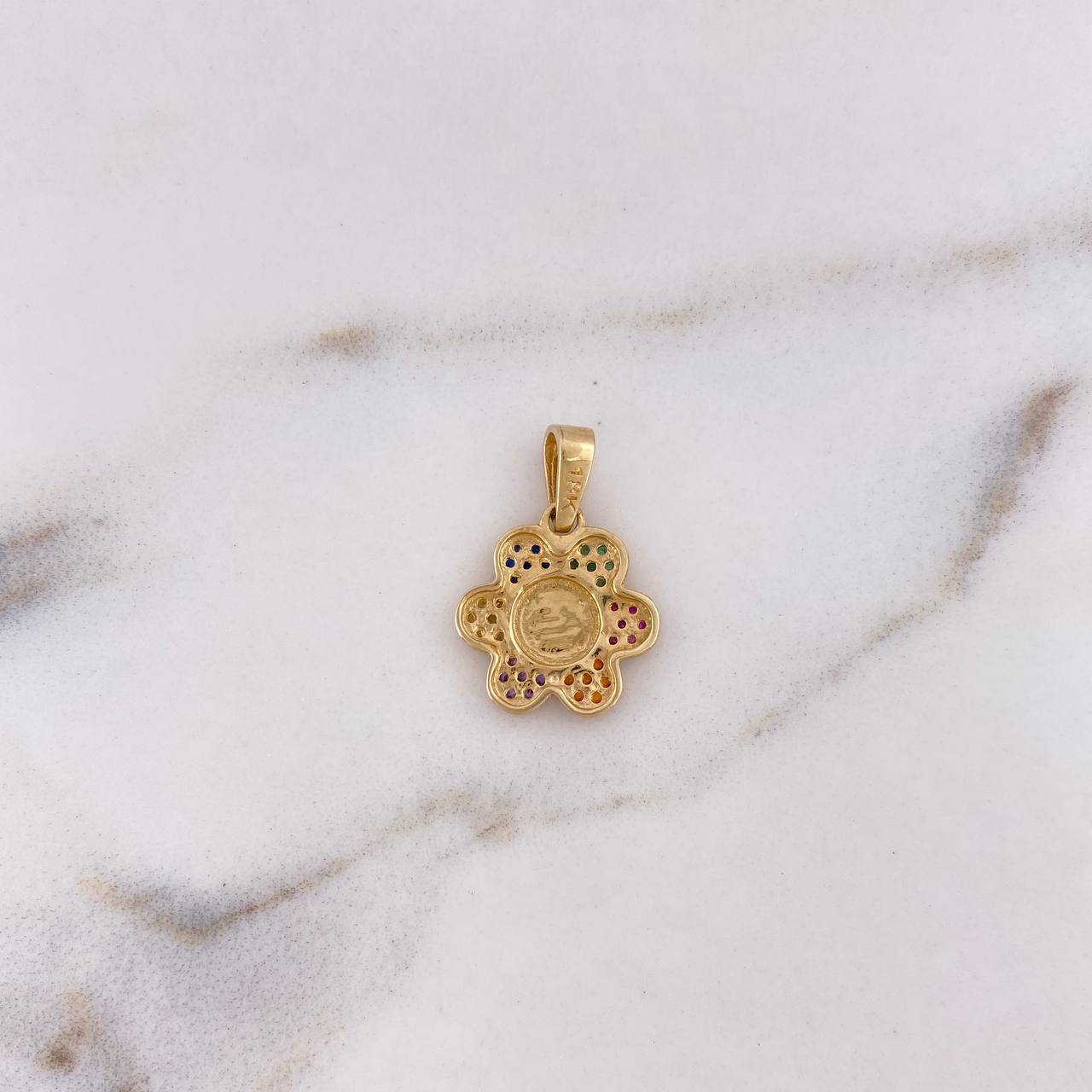 Pendant Animated Flower 1.8gr / 1.9cm / Colored Zircons 18K Yellow Gold