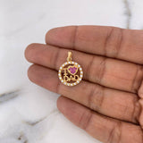 Pendant I Love Dad 2gr / 2.1cm / White Fuchsia Zircons 18K Yellow Gold &