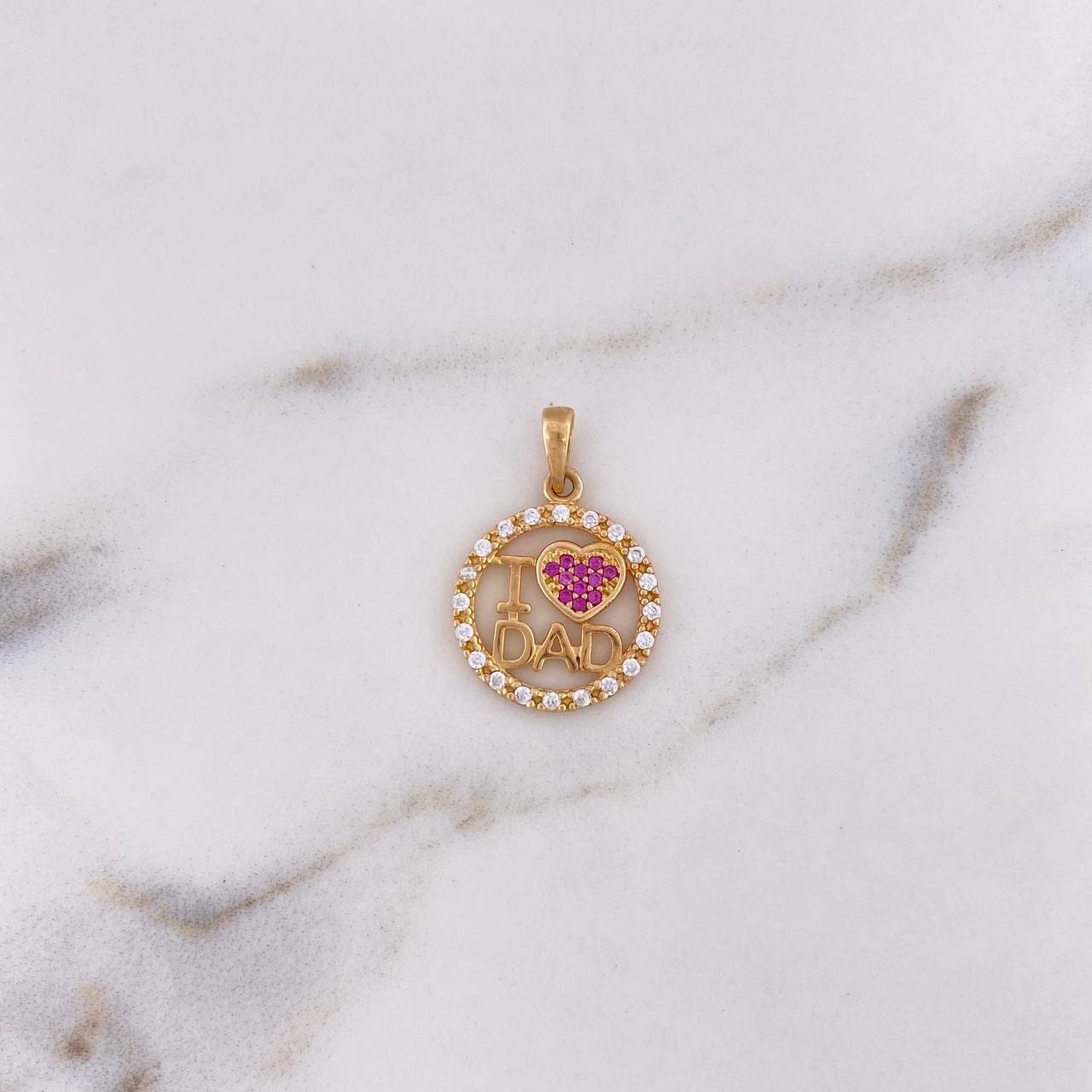 Pendant I Love Dad 2gr / 2.1cm / White Fuchsia Zircons 18K Yellow Gold &