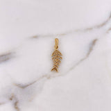 Pendant Fish Spines 1.95gr / 2.6cm / White Zircons Two-tone Yellow White 18K #