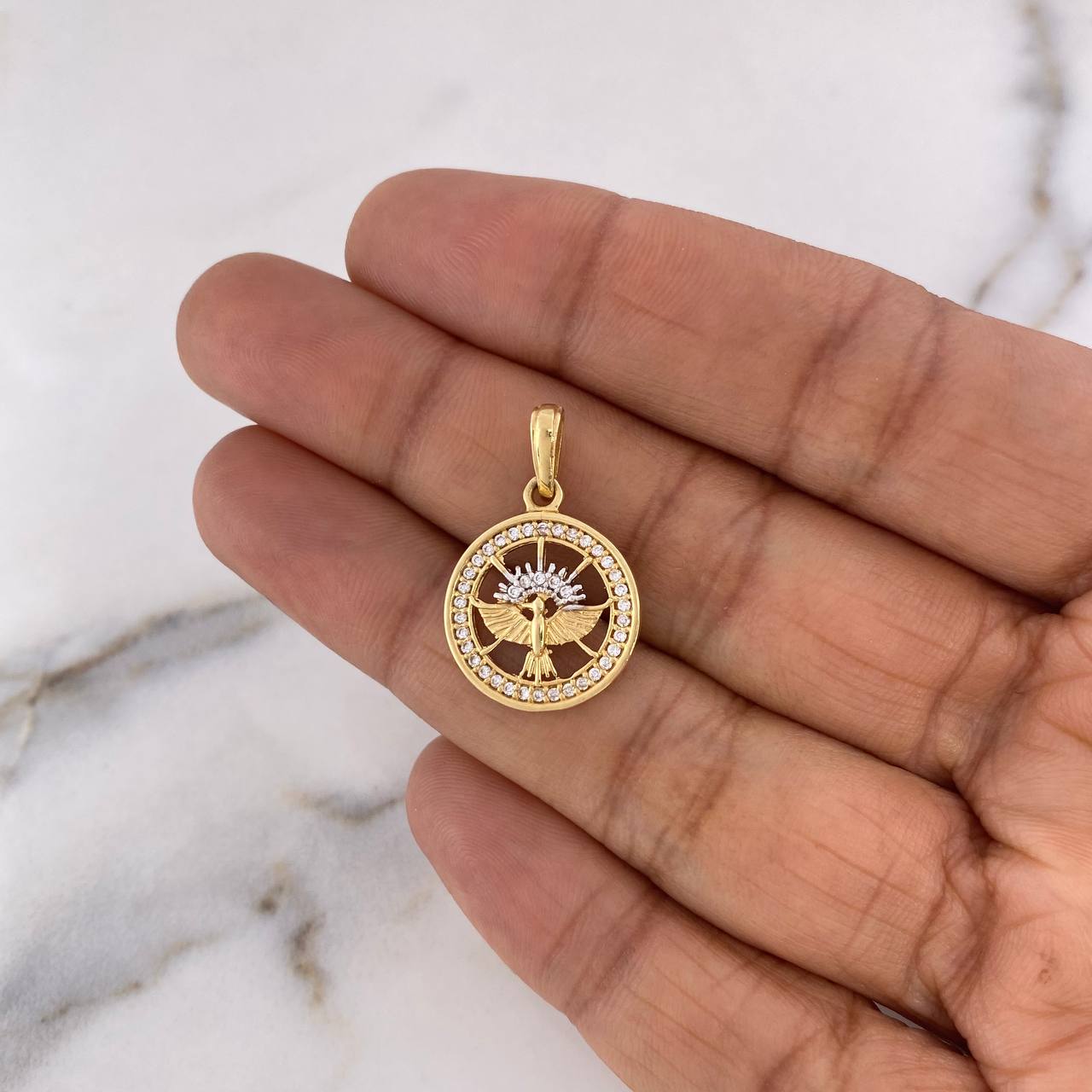 Pendant Colibri 2.2gr / 2.4cm / White Zirconia Two-tone Yellow White 18K #