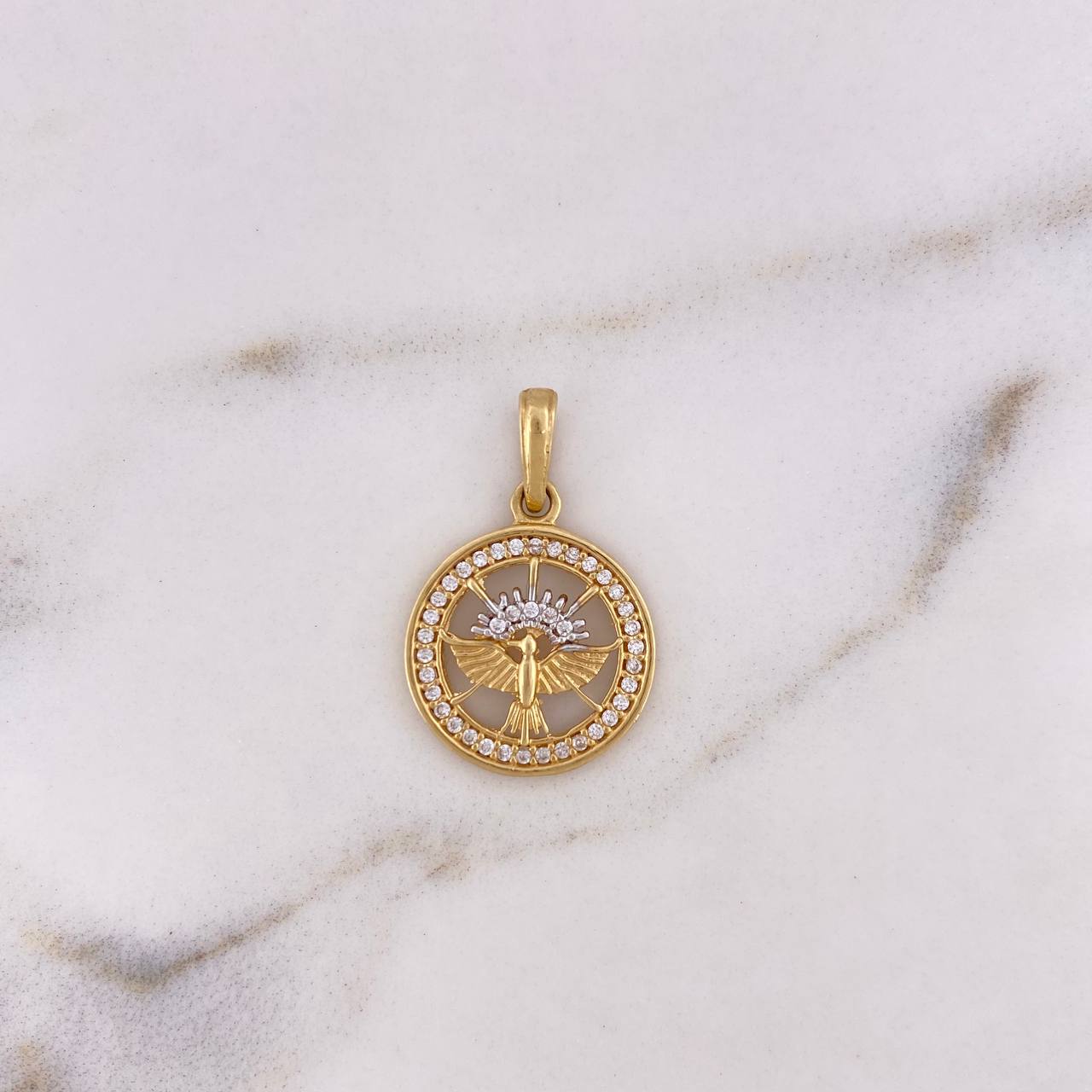 Pendant Colibri 2.2gr / 2.4cm / White Zirconia Two-tone Yellow White 18K #