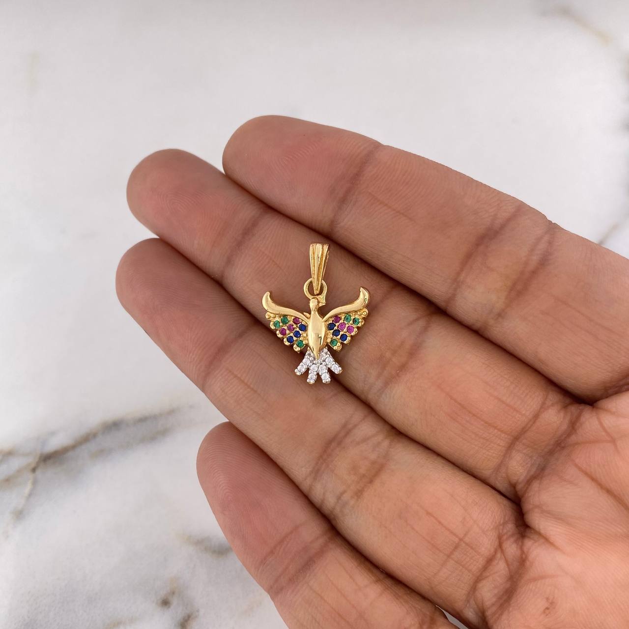 Pendant Colibri 1.7gr / 2cm / Colored Zircons Two 18K Yellow White Gold #