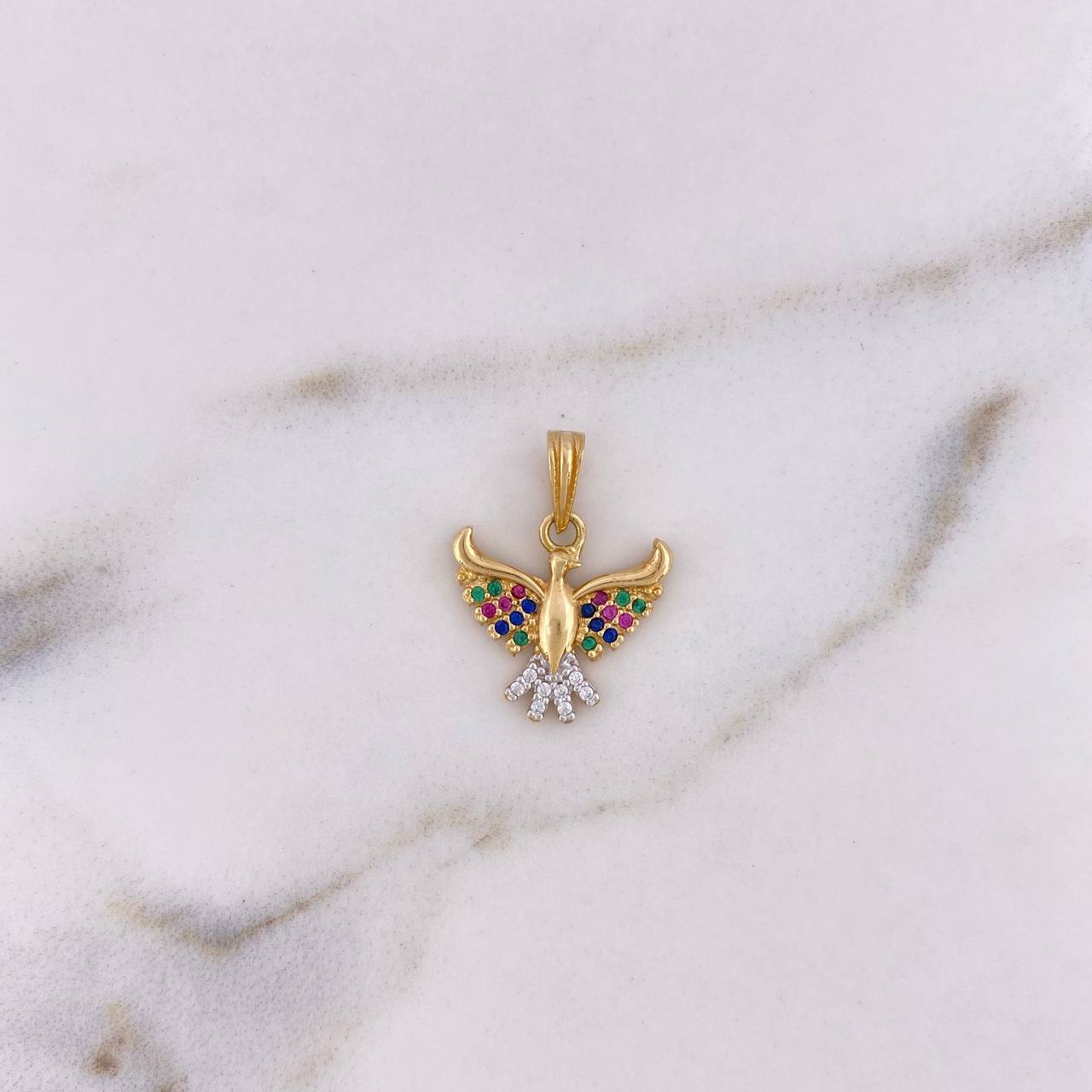 Pendant Colibri 1.7gr / 2cm / Colored Zircons Two 18K Yellow White Gold #