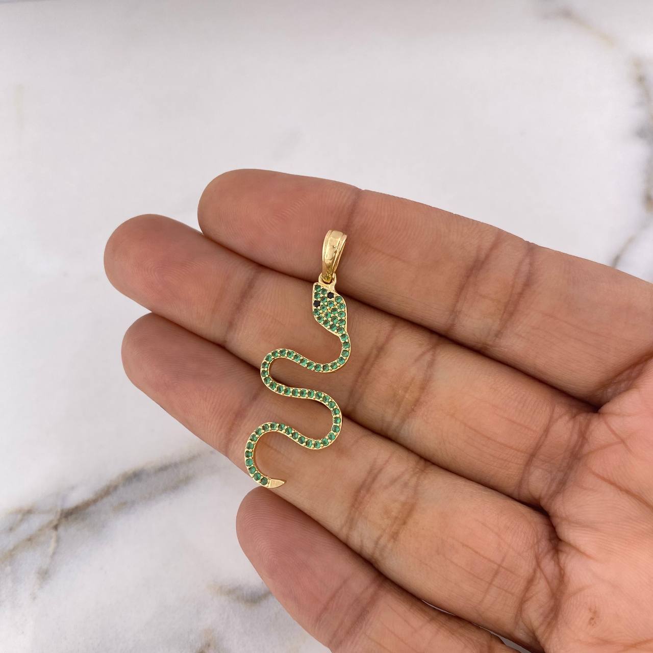 Pendant Snake 1.85gr / 3.8cm / Black Green Zircons 18K Yellow Gold &
