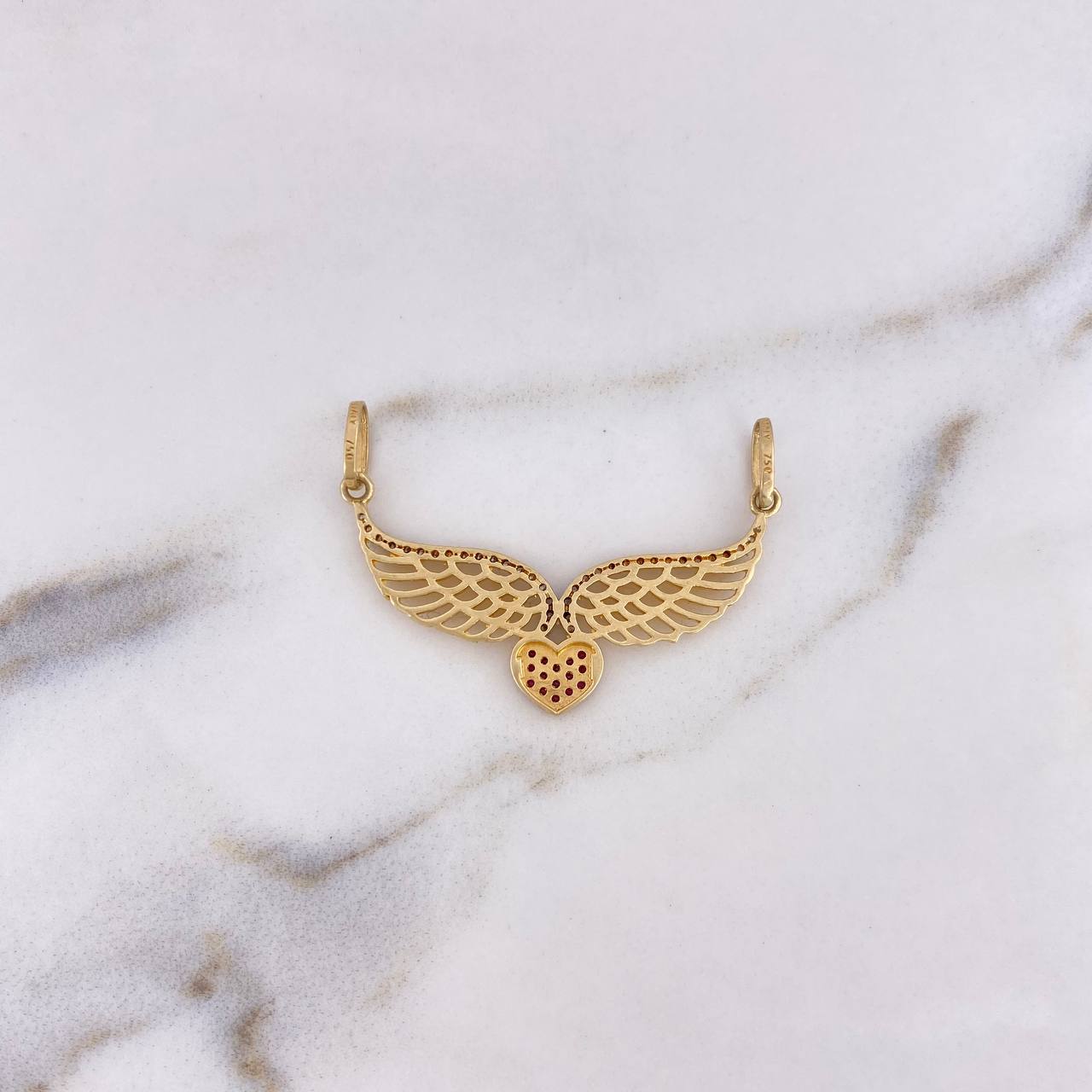 Pendant Heart Wings 3.5gr / 3.7cm / White Fuchsia Zircons Two 18K Yellow White Golds #