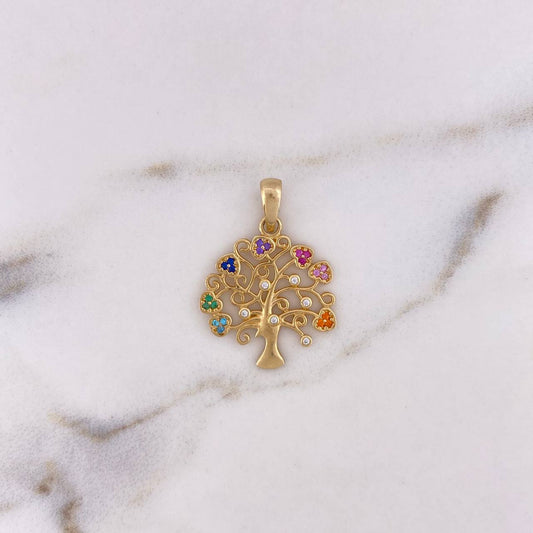 Pendant Tree of Life 2.5gr / 2.7cm / Colored Zircons 18K Yellow Gold #