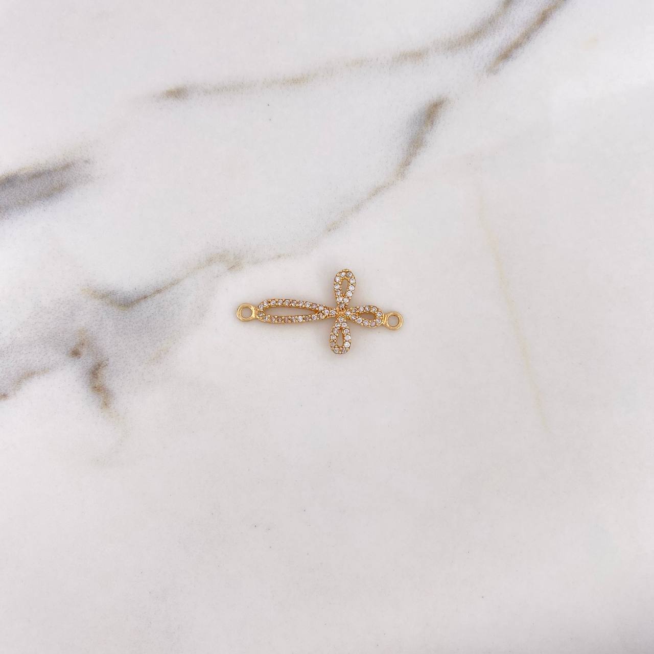 Charm Cross 1.2gr / 2.9cm / White Zircons 18K Yellow Gold #