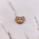 Charm Bear Face 4.35gr / 2.7cm / Pink Fuchsia Zircons 18K Yellow Gold #