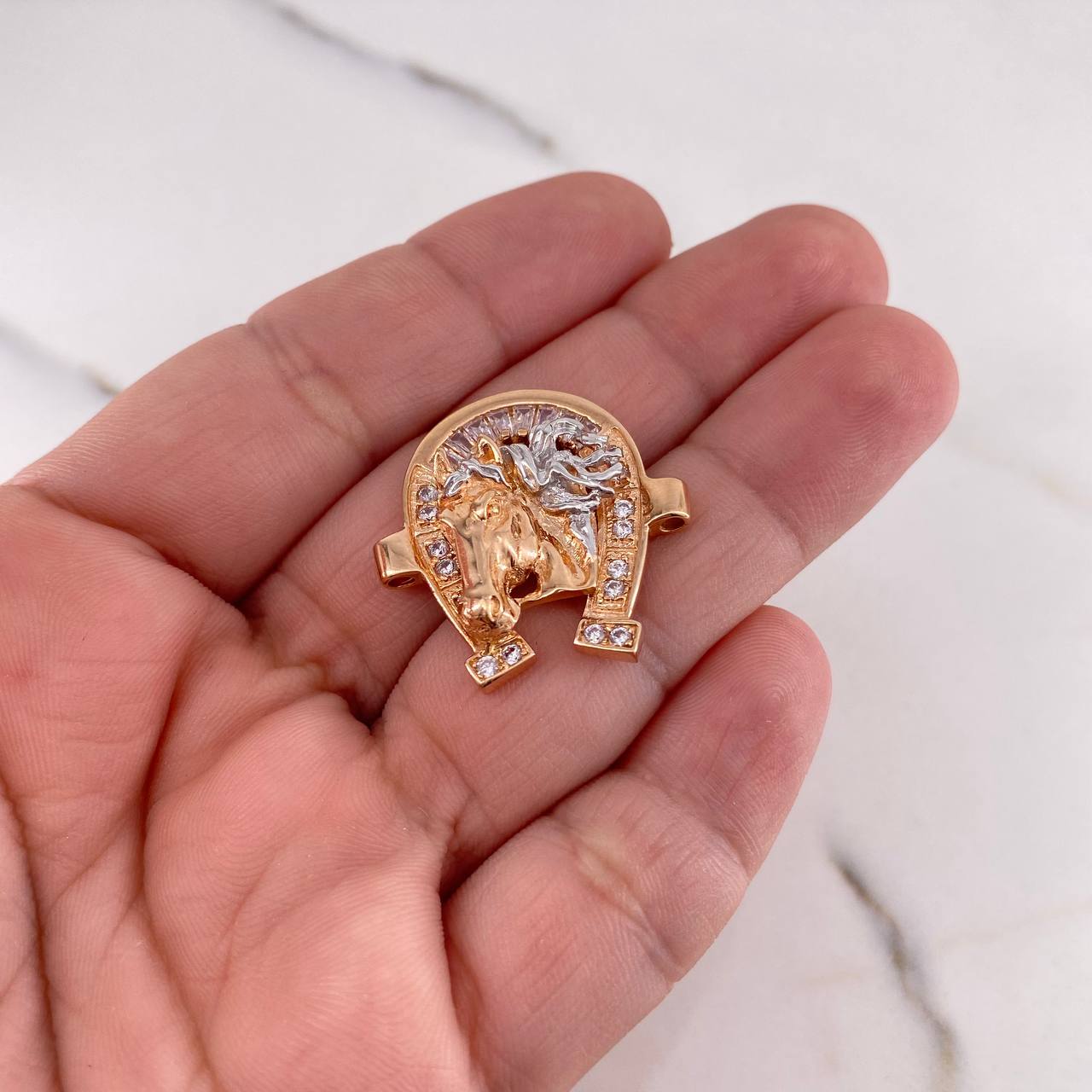 Herraje Herradura Caballo 8.1gr / 2.7cm / Circones Blancos Dos Oros Blanco Rosa 18K #