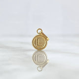 Dije Letra L 0.6gr / 1.5cm / Circulo Texturizado Rayado Oro Amarillo 18K