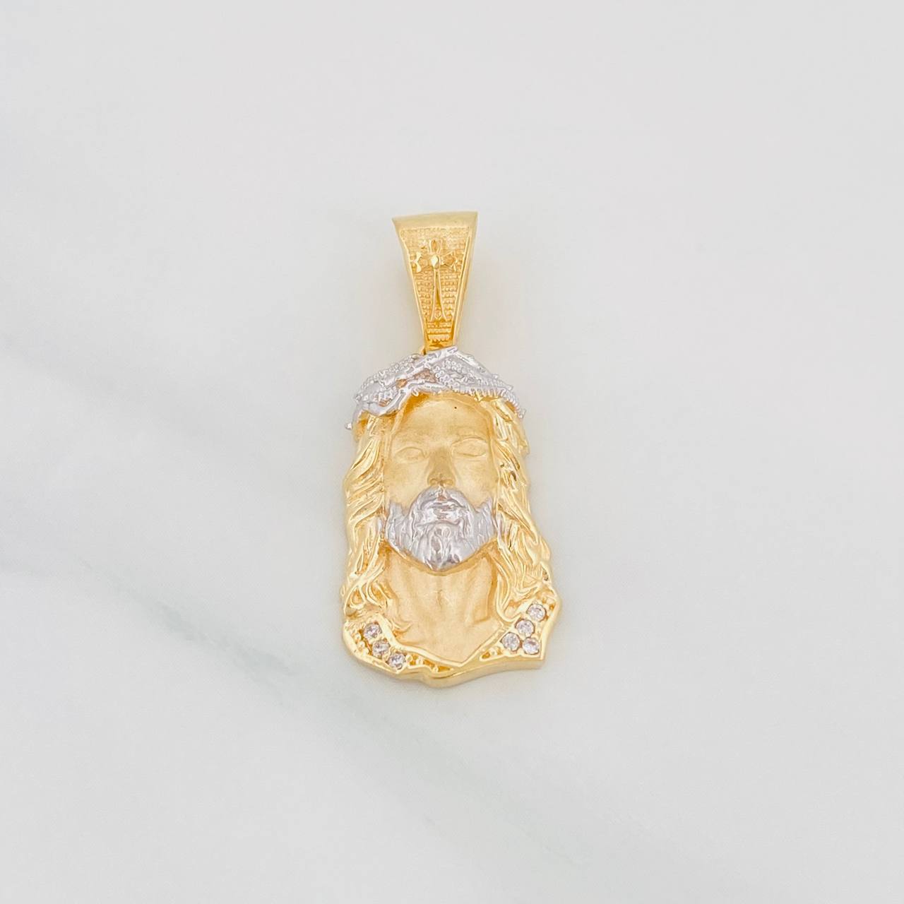 Dije Rostro Cristo 3.55g / 1 1/4 in Dos Oros Amarillo Blanco 18K