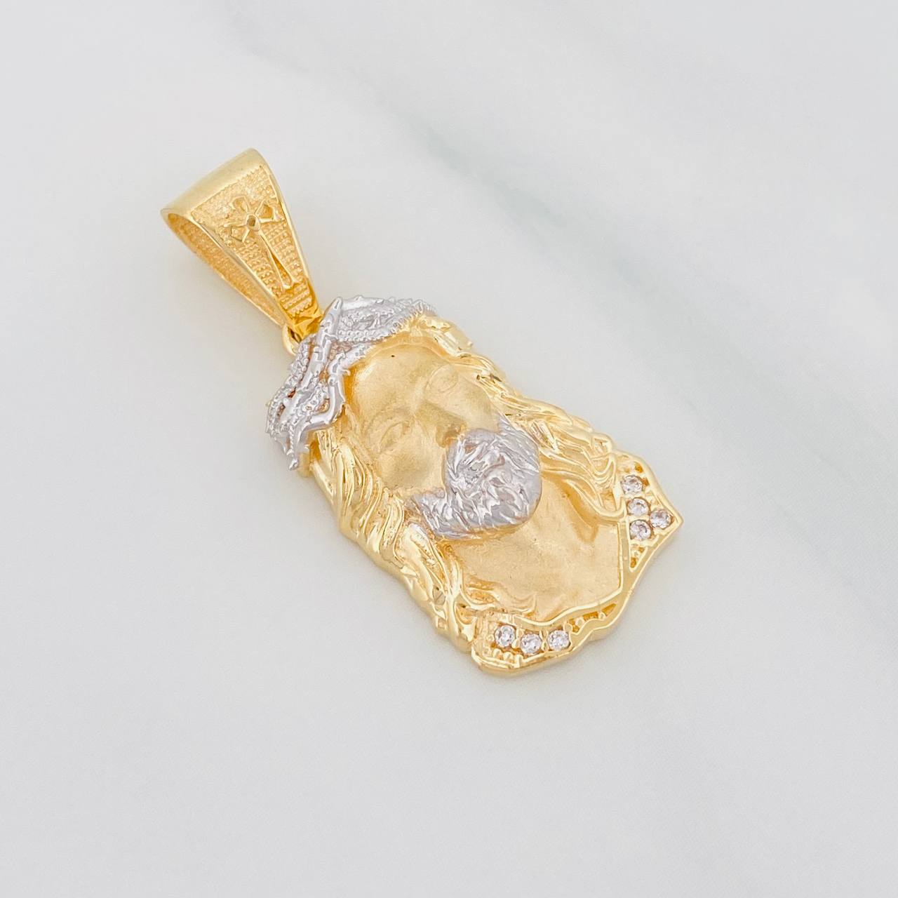 Dije Rostro Cristo 3.55g / 1 1/4 in Dos Oros Amarillo Blanco 18K