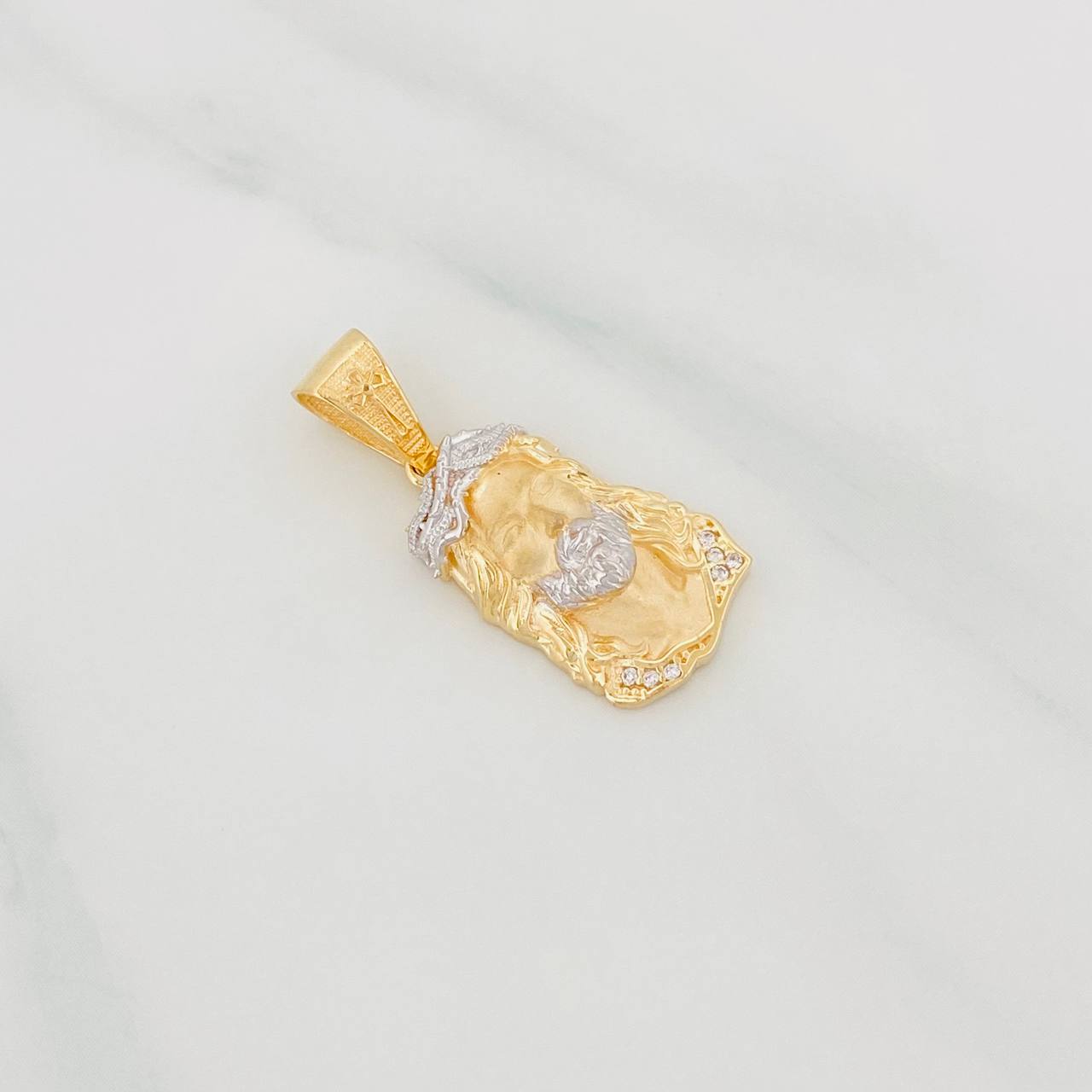 Dije Rostro Cristo 3.55g / 1 1/4 in Dos Oros Amarillo Blanco 18K