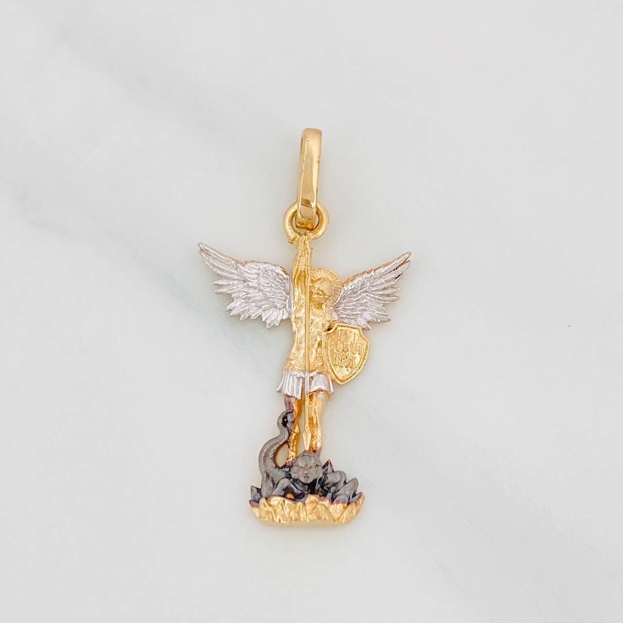 Saint Michael Pendant 1.75g / 1 in Tri-Color Yellow White Black Gold 18K