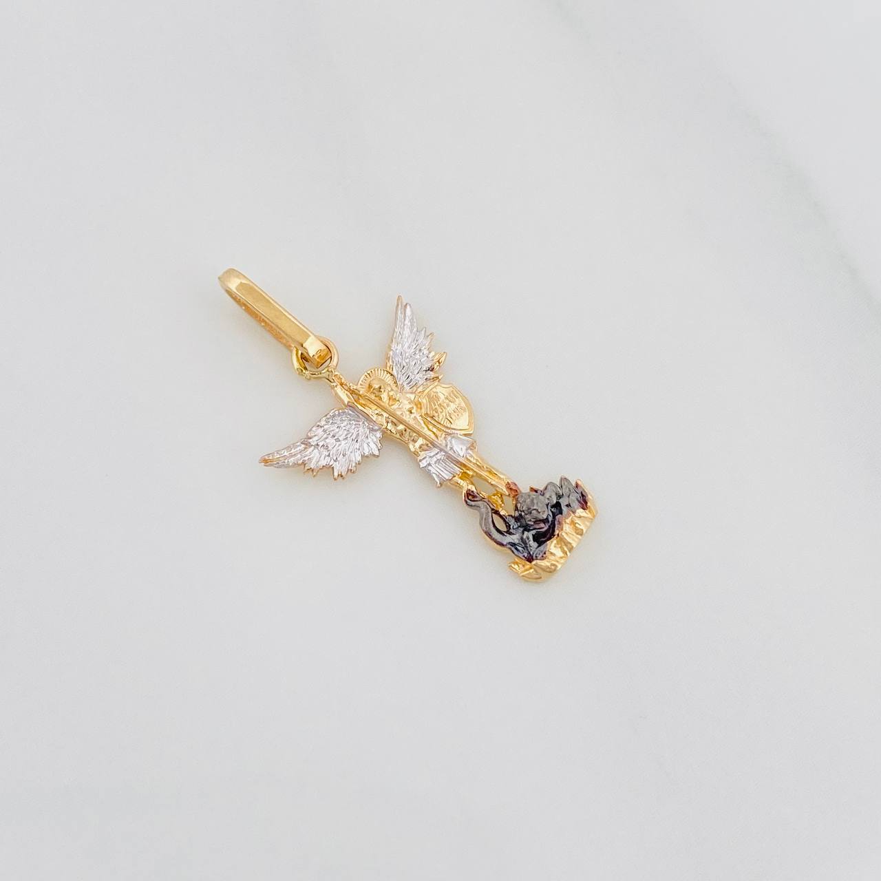 Saint Michael Pendant 1g / 1 in Tri-Color Yellow White Black Gold 18K