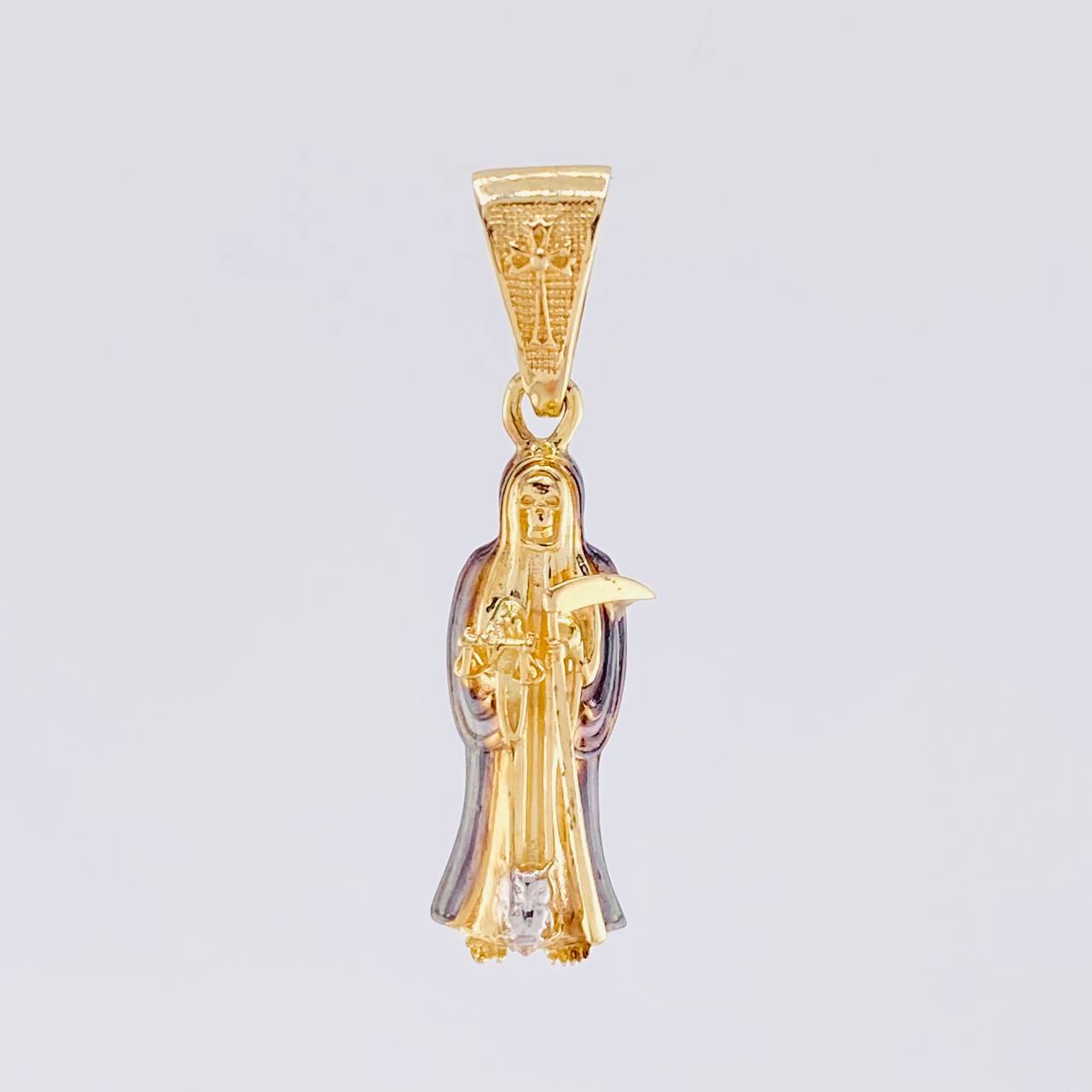 Dije Santa Muerte 2.45g / 1 1/4 in Dos Oros Negro Amarillo 18K