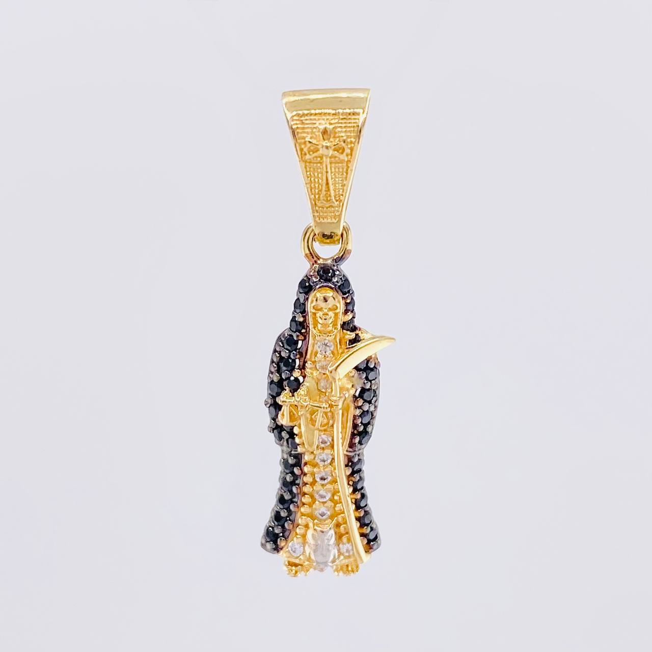 Dije Santa Muerte 2.65g / 1 1/4 in Dos Oros Negro Amarillo 18K