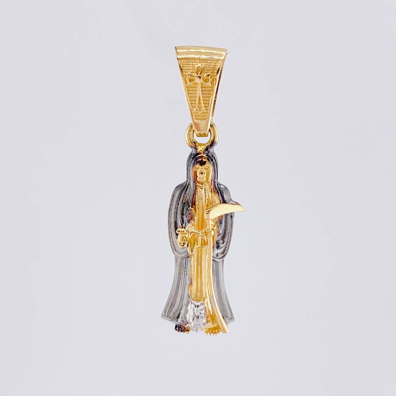 Dije Santa Muerte 2.55g / 1 1/4 in Dos Oros Negro Amarillo 18K