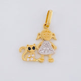 Dije Niña y Gato 1.05g / 3/4 in Dos Oros Amarillo Blanco 18K