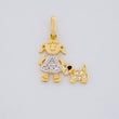 Dije Niña y Perro 1.1g / 3/4 in Dos Oros Amarillo Blanco 18K