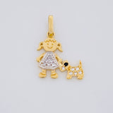 Dije Niña y Perro 1.1g / 3/4 in Dos Oros Amarillo Blanco 18K