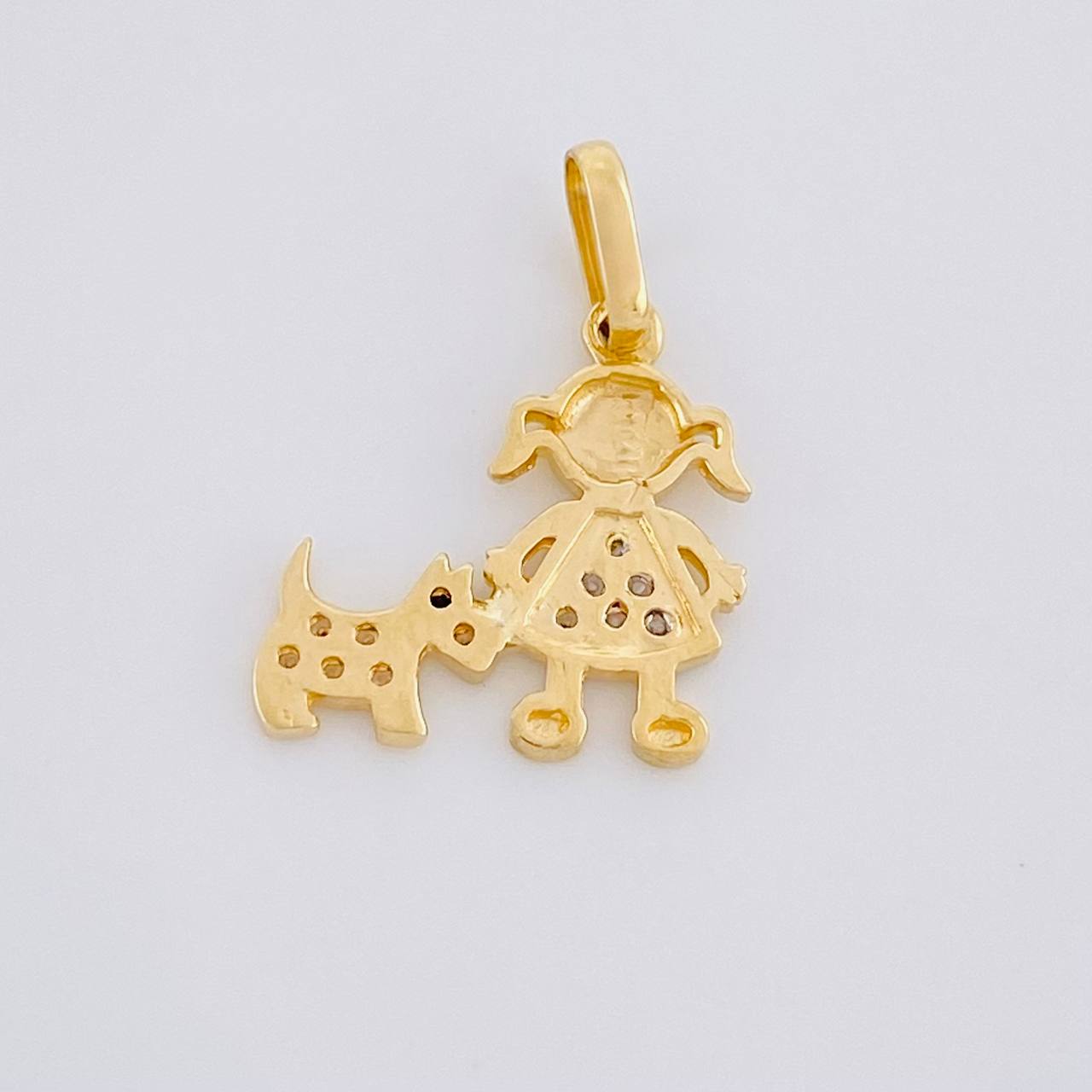 Dije Niña y Perro 1.1g / 3/4 in Dos Oros Amarillo Blanco 18K