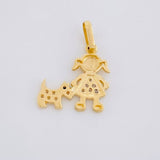 Dije Niña y Perro 1.1g / 3/4 in Dos Oros Amarillo Blanco 18K
