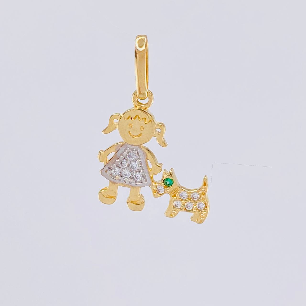 Pendant Girl and Dog 1.1g / 3/4 in Two-Tone Yellow White Gold 18K