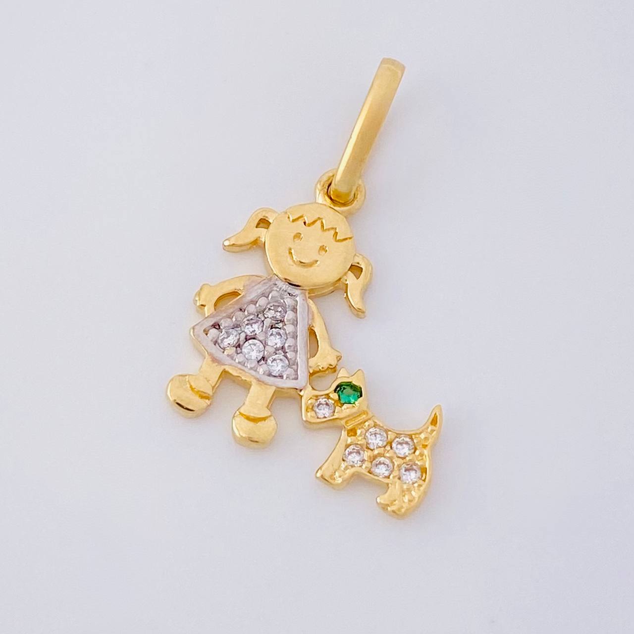 Pendant Girl and Dog 1.1g / 3/4 in Two-Tone Yellow White Gold 18K