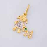 Pendant Girl and Dog 1.1g / 3/4 in Two-Tone Yellow White Gold 18K