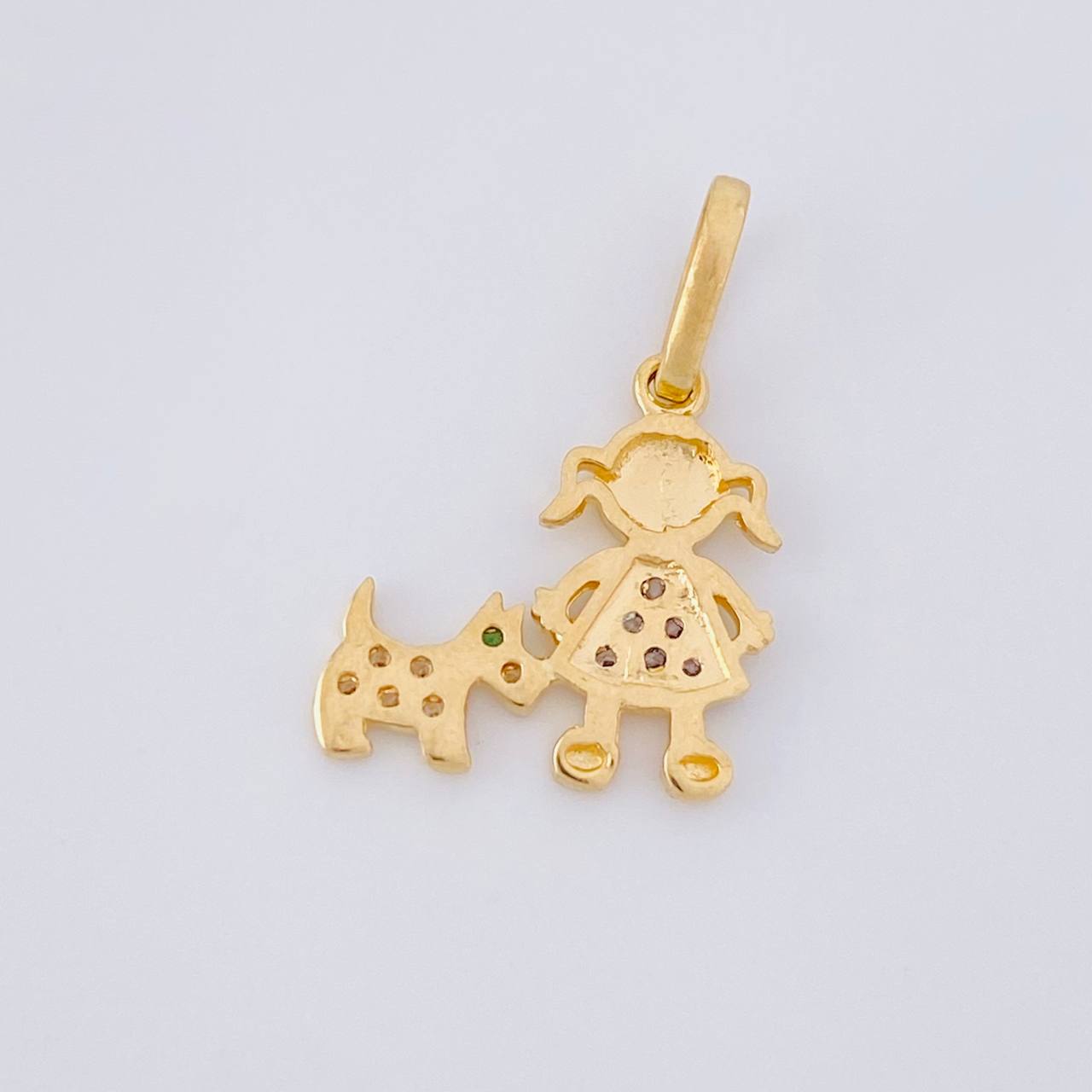 Pendant Girl and Dog 1.1g / 3/4 in Two-Tone Yellow White Gold 18K